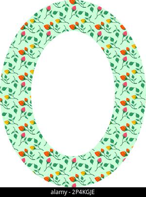 Breiter elliptischer Rand mit Blumenmuster aus gelben und roten Rosenblumen mit Blättern Stock Vektor