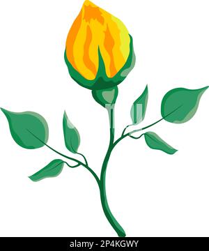 Isolierte rot-gelbe Blumen mit Blättern Design-Element Zeichnung in flacher Form auf transparentem Hintergrund Stock Vektor