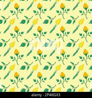 Elegantes, nahtloses Muster mit Blumenmotiv aus gelben Rosen- und Tulpenblüten Stock Vektor