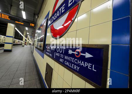 U-Bahn-Station Aldgate East, Whitechapel High HStreet, London Stockfoto