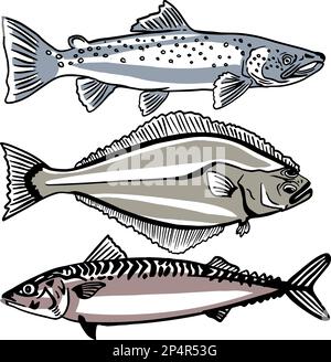 Handgezeichnete Cartoon-Kunst Mit Fisch Stockfoto