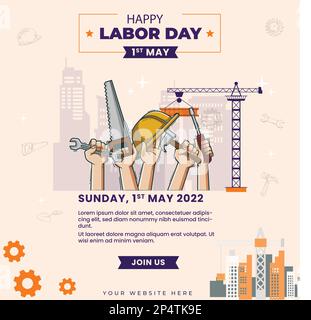 Happy Labour Day, 1. Mai. Design der Vektorvorlage für den Internationalen Tag der Arbeit Stock Vektor