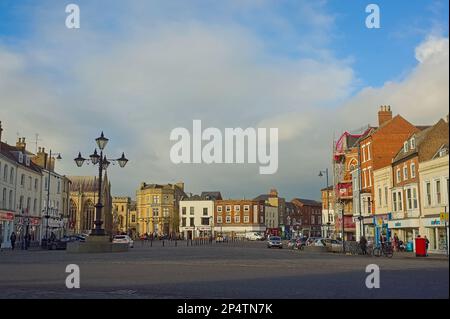 Panoramablick auf den Marktplatz am Wide Bargate am Nachmittag Stockfoto