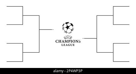 Vinnitsa, Ukraine Fabruary 14, 2023. Tischdiagramme der League of Champions spielen ab Stock Vektor