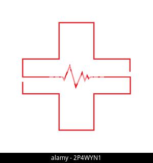 Rotes einzeiliges Kreuz-Logo. Medizinisches Gesundheitszeichen oder Symbol kreativer Vektor auf weißem Hintergrund. Stock Vektor