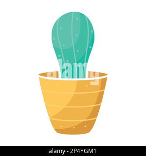 Cartoon-süßer Kaktus. Zimmerpflanze in einem Topf. Einfache, minimalistische flache Illustration für Aufkleberdesign, Saatgutverpackung, Blumenladen-Logo. Wunderschön Stock Vektor