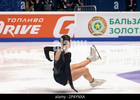 Sankt Petersburg, Russland. 05. März 2023. Kamila Valieva tritt während der Vermietung von Women im Finale des Großen Preises von Russland in Figure Skating 2023 auf, die in St. stattfand Petersburg, im Sportkomplex Jubiläum. (Foto: Maksim Konstantinov/SOPA Images/Sipa USA) Guthaben: SIPA USA/Alamy Live News Stockfoto