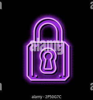 Abbildung des Keyhole-Vorhängeschlosses mit Neonlicht-Symbol Stock Vektor
