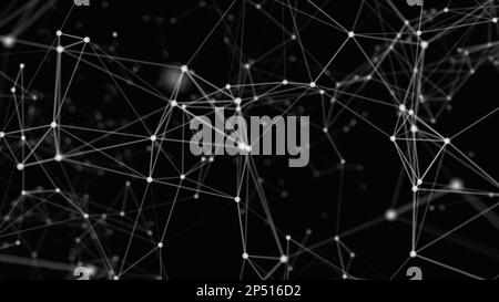 Linien Plexus, digitaler Plexus von leuchtenden Linien und Punkten. Abstrakter Hintergrund. Ultrabreite Abbildung. Netzwerk oder Verbindung. Stockfoto