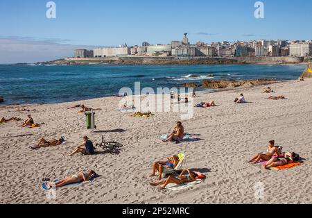 Riazor Strand, Coruña Stadt, Galicien, Spanien Stockfoto