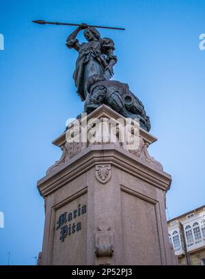 Denkmal für Maria Pita, Plaza de Maria Pita, Stadt Coruña, Galicien, Spanien Stockfoto