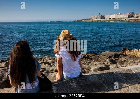 Ensenada del Orzan von Punta Liseiro, Coruña Stadt, Galicien, Spanien Stockfoto