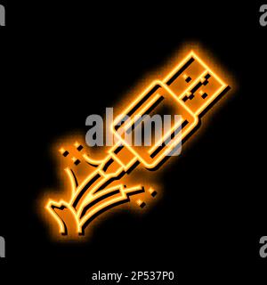 Defektes USB-Kabel, Abbildung des Leuchtsymbols für Neon Stock Vektor
