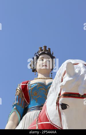 Die riesige Statue von Mata, einem der legendären Gründer von Messina (Messinaf), ausgestellt auf zahlreichen religiösen Festivals und Prozessionen, September 202 Stockfoto