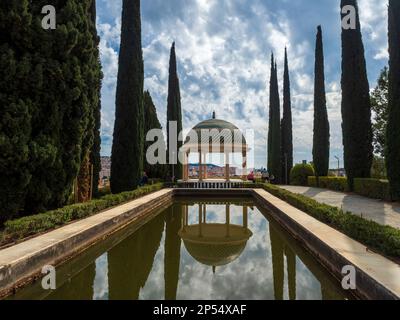 Reflexion im Teich des Botanischen Gartens La Concepcion in Malaga. Stockfoto