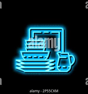 Porzellan Tischgeschirr Neonlicht Symbol Illustration Stock Vektor
