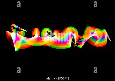Mehrfarbiges, lang belichtetes fotografisches Lichtermalen Stockfoto