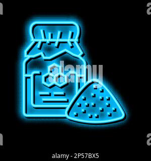 Abbildung des Neonleuchtsymbols für die Bienenzucht mit Nektar-Paket Stock Vektor