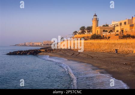 Bajadilla Strand Roquetas de Mar.Almeria Provinz, Andalusien, Spanien. Stockfoto