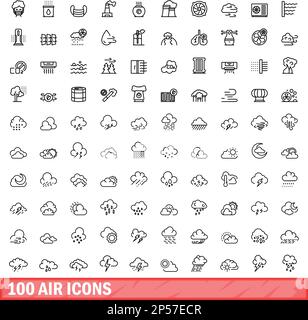 100 Air-Symbole eingestellt. Umrissdarstellung von 100 Air-Symbolen, Vektorsatz isoliert auf weißem Hintergrund Stock Vektor