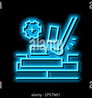 Abbildung des Neonleuchtsymbols zur Demontage des Holzbodens Stock Vektor