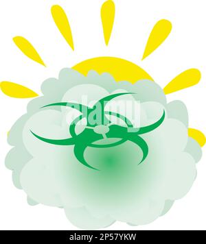 Isometrischer Vektor des Symbols der nuklearen Verschmutzung. Radioaktive Wolke über dem Sonnensymbol. Strahlenkontamination, chemische Waffe, Strahlenbelastung Stock Vektor