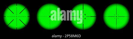 Verschiedene Waffen Nachtsicht, Scharfschützengewehr optische Scopes. Jagdgewehr-Sucher mit Fadenkreuz. Ziel, schießen Marke Symbol. Militärisches Zielschild Stock Vektor