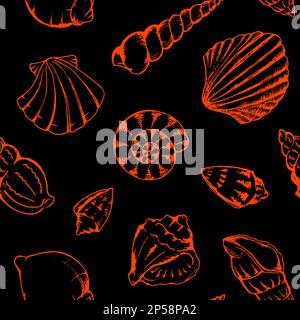 Einfarbige Sea Shells Vektor nahtlose Muster Texturhintergrund. Stock Vektor