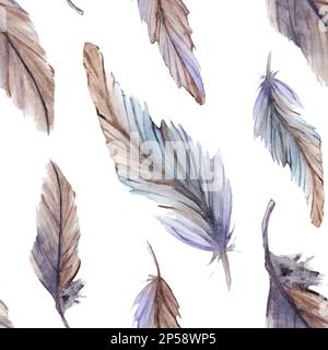 Aquarelle Feder Ethnic Boho nahtloser Hintergrundvektor mit Muster. Stock Vektor