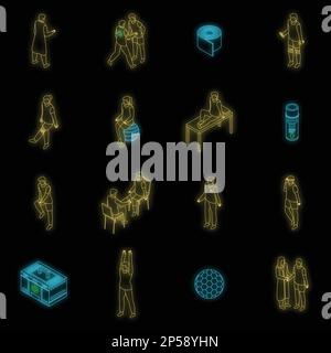 Sportärzte-Ikonen-Set. Isometrischer Satz von Sportärzten-Vektorsymbolen Neonfarbe auf Schwarz Stock Vektor