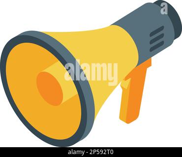 Isometrischer Vektor des Symbols für Megaphon-Videobearbeitung. Mediensoftware. Inhaltsbewegung Stock Vektor