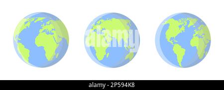 Globussymbole. Erdhemisphären mit Kontinenten. vektor-Weltkarte gesetzt. Vektordarstellung Stock Vektor