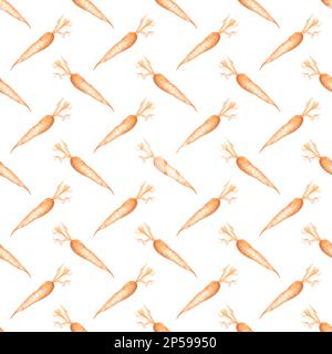 Orange einfarbige Karotten Gemüse Einfache Illustration Skizzen Kunst Vektor nahtlose Muster Texturhintergrund. Stock Vektor