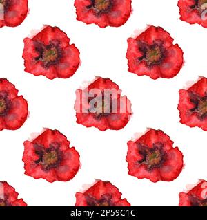 Aquarellrot Mohn nahtlose Musterstruktur Hintergrundvektor. Stock Vektor