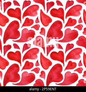 Aquarell rote Herzen Sankt Valentinstag Vektor nahtloses Muster. Stock Vektor