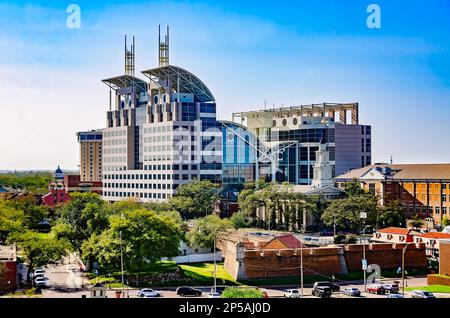 Government Plaza und das Fort of Colonial Mobile werden am 3. März 2023 in Mobile, Alabama, abgebildet. Stockfoto