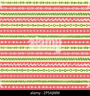 Abstrakter ethnischer Stammesstreifen Rand Grunge Sketch Art nahtloser Muster Textur Hintergrundvektor. Stock Vektor
