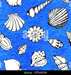 Einfarbige Sea Shells Vektor nahtlose Muster Texturhintergrund. Stock Vektor