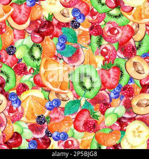 Aquarell, exotische Fruchtbeeren, nahtlos strukturierter Hintergrund. Stockfoto