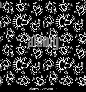 Schwarzweißer einfarbiger Alien-Frosch, nahtloser Mustervektor. Stock Vektor