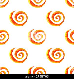 Aquarell Rot Orange Gelb Krawatte Farbstoff Spirale nahtlose Muster Texturhintergrund. Stockfoto