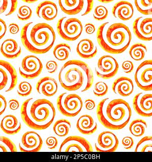 Aquarell Rot Orange Gelb Krawatte Farbstoff Spirale nahtlose Muster Texturhintergrund. Stockfoto