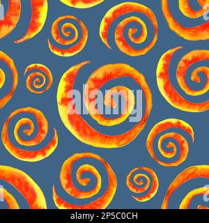 Aquarell Rot Orange Gelb Krawatte Farbstoff Spirale nahtlose Muster Texturhintergrund. Stockfoto
