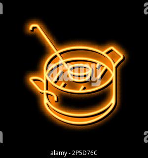 Abbildung des Symbols für Suppenkochen aus Tomaten mit Neonglühen Stock Vektor