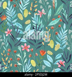 Nahtloses Muster mit wilden tropischen Blumen. Aquarelldarstellung Stockfoto