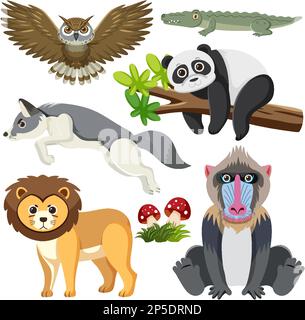 Abbildung der Cartoon Collection mit wilden Tieren Stock Vektor