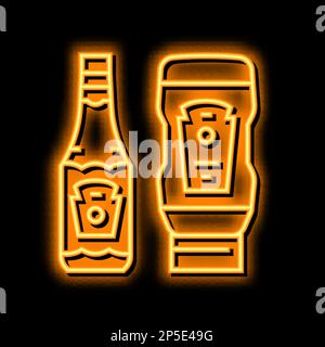 Abbildung: Flasche mit Ketchup-Sauce und Symbol für Neonleuchten Stock Vektor