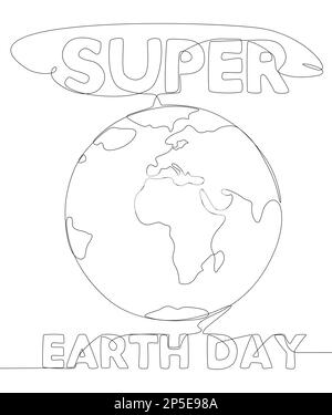 Eine durchgehende Zeile des Wortes "Super Earth Day". Vektorkonzept zur Darstellung dünner Linien. Kontur Zeichnen kreativer Ideen. Stock Vektor