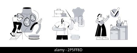 Handgemachte Produkte und Shopping-Service abstraktes Konzept Vektor Illustration Set. Handgemachter Schmuck, Lederhandwerk, Box-Abonnement-Service, handwerkliche Waren, benutzerdefinierte Bestellung Lieferung abstrakte Metapher. Stock Vektor
