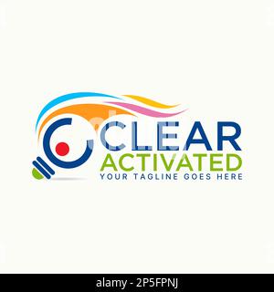 Logo-Design Grafikkonzept kreativ Premium-Vektormaterial Schriftart C Glühlampe mit menschlichem Glück viele Swoosh. Im Zusammenhang mit Smart oder Bildung Stock Vektor